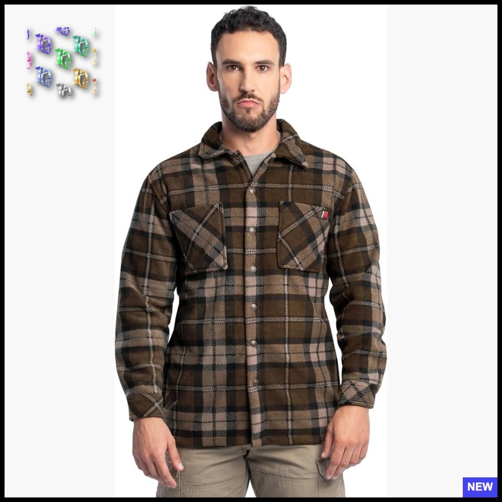 Sherpa Bonded Flannel Overshirt Rugged Workwear Classic Retro Utility Jacket